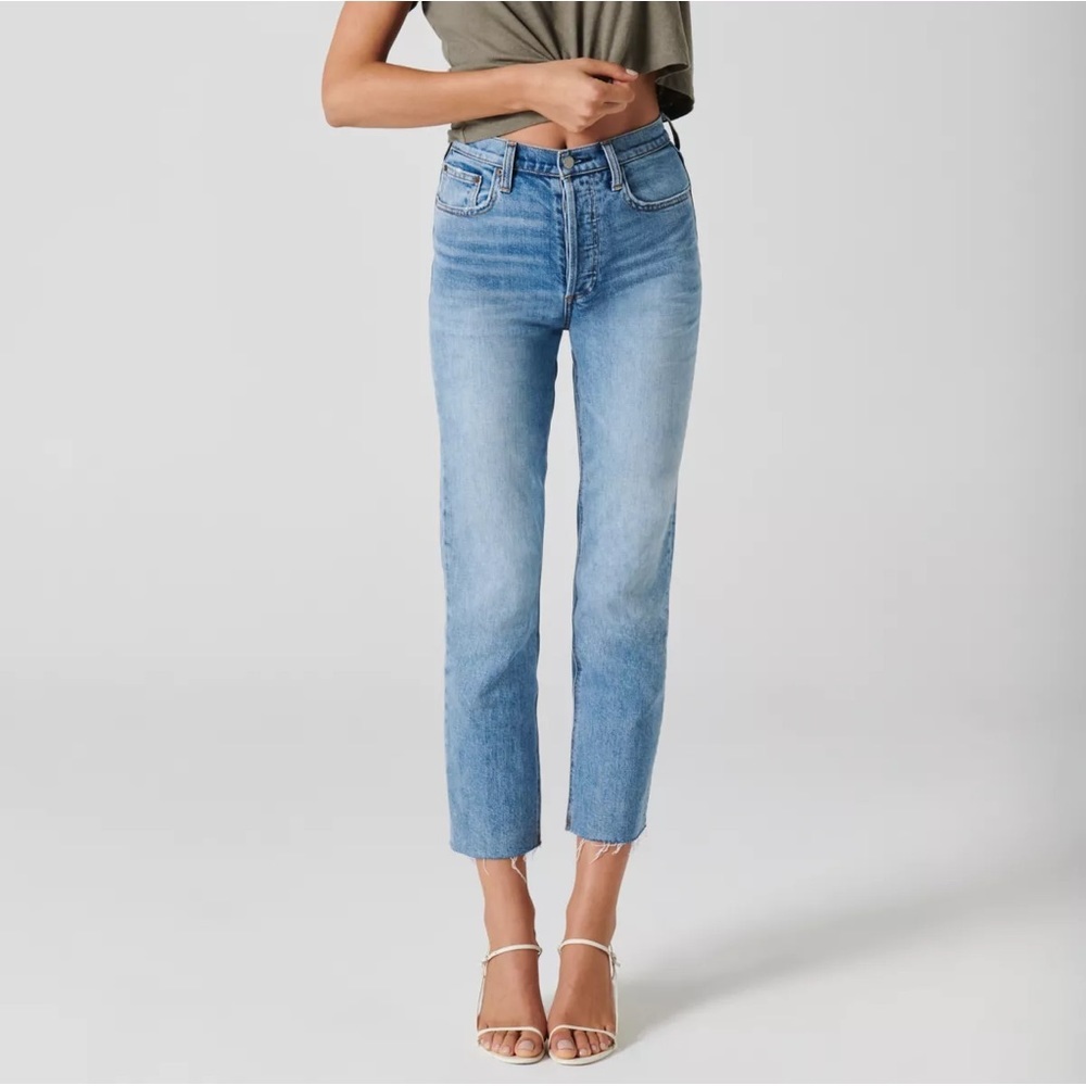 Denim Forum The Arlo High Rise Straight Leg Raw Hem Jeans